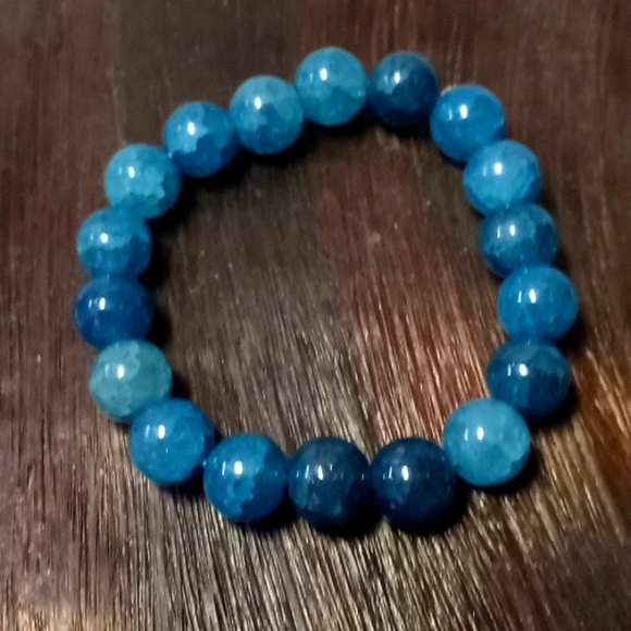 Blue Aventurine Crackled Agate 10 MM Bead Stretch Bracelet - Picture 1 of 8